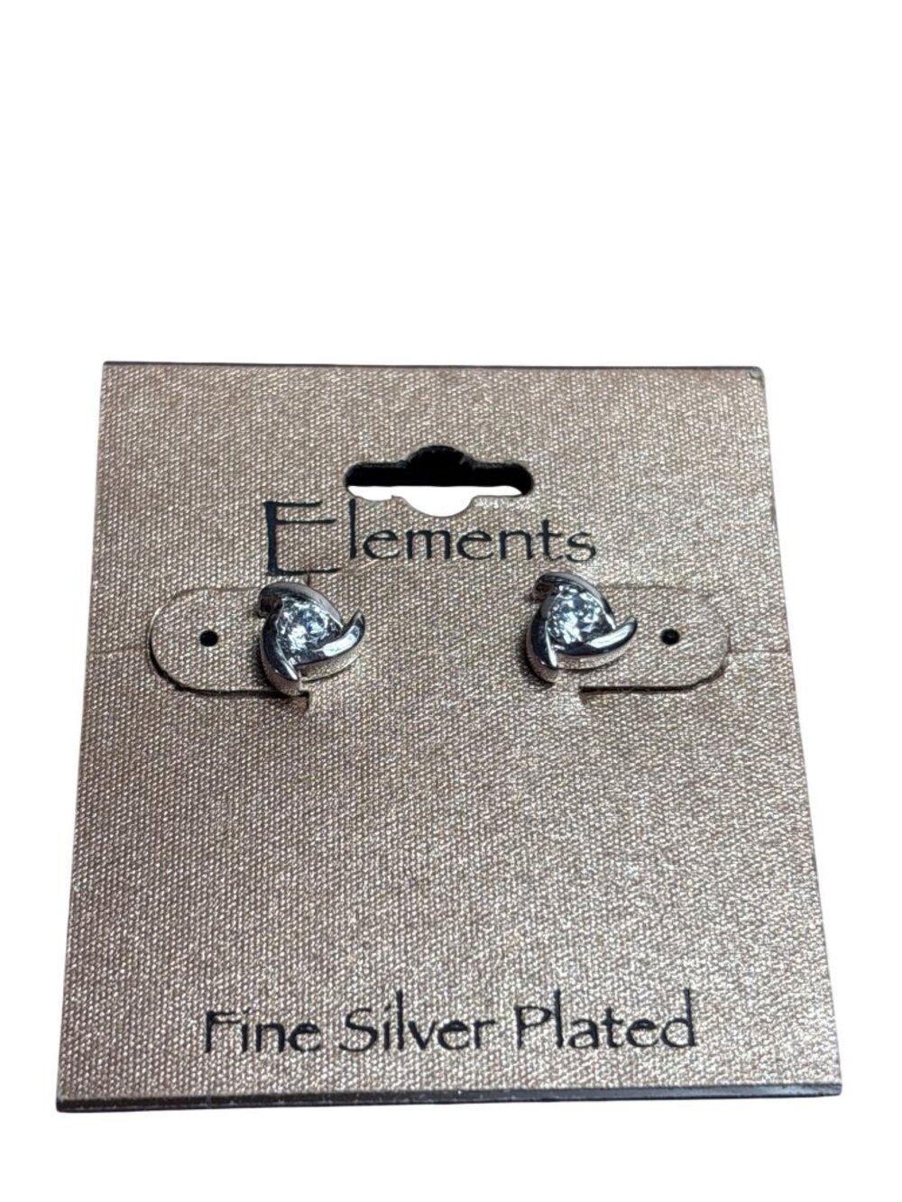 Elements Fine Silver Plated Stud Earrings Clear CZ 0.25 inch New